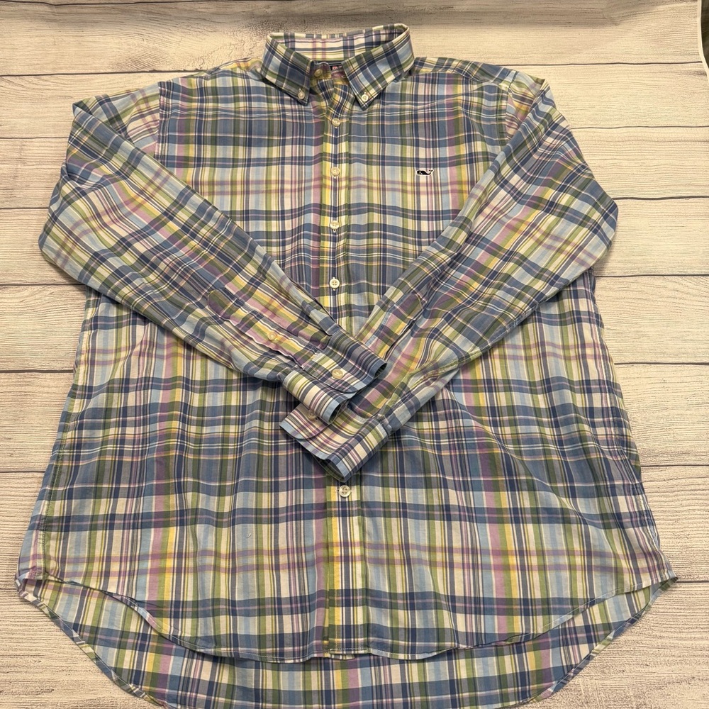 Vineyard Vines Blue, Purple, & Yellow Plaid Shirt